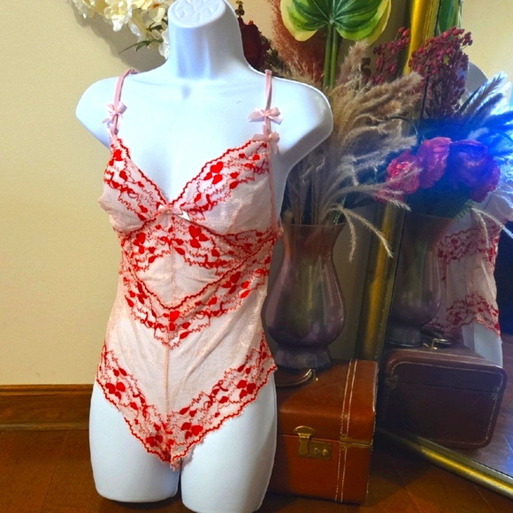 Chic Pink and Red Lace Chemise